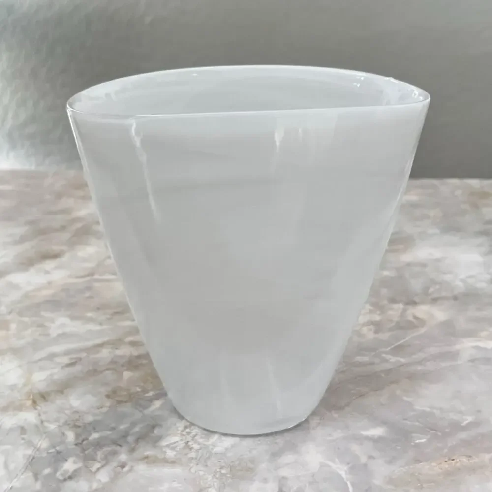 White Opulent Swirls Glass Art Oval Round Vase 7.25